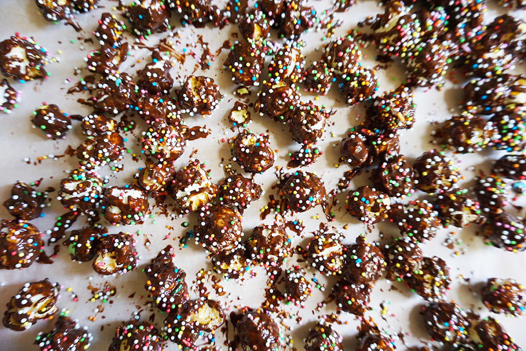 party popcorn chocolade sprinkles