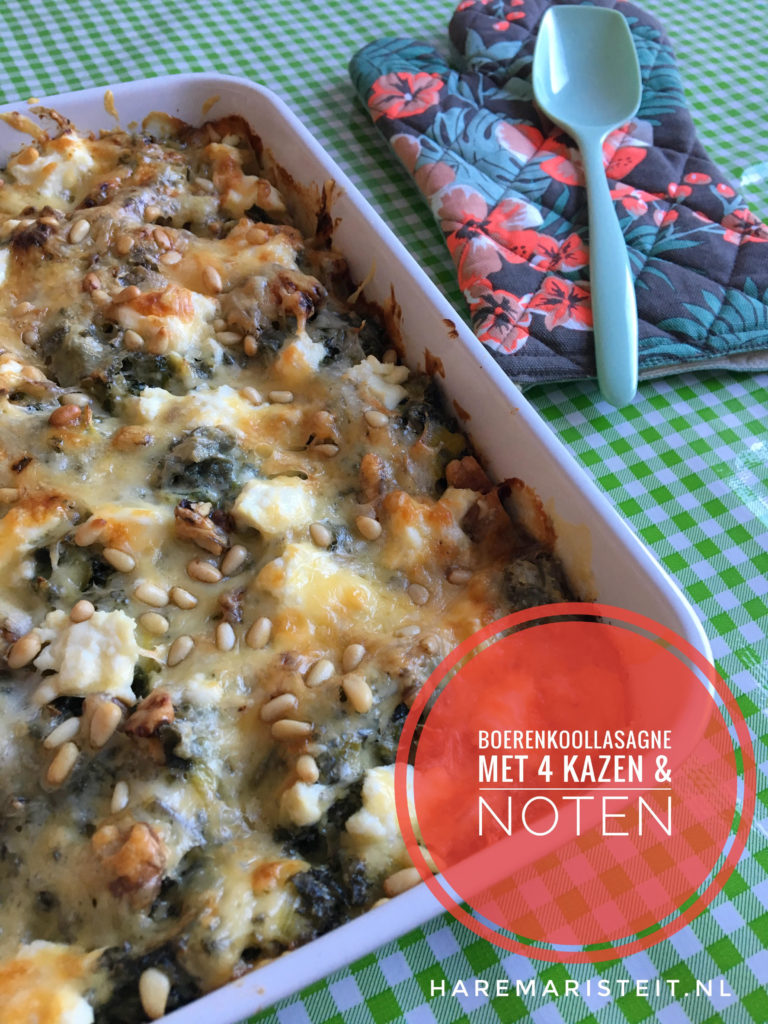 boerenkoollasagne met 4 soorten kaas en noten